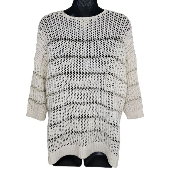 Chico's Shine Striped Charlotte Pullover Open Weave Sweater Size 3 (XL) - Picture 2 of 7